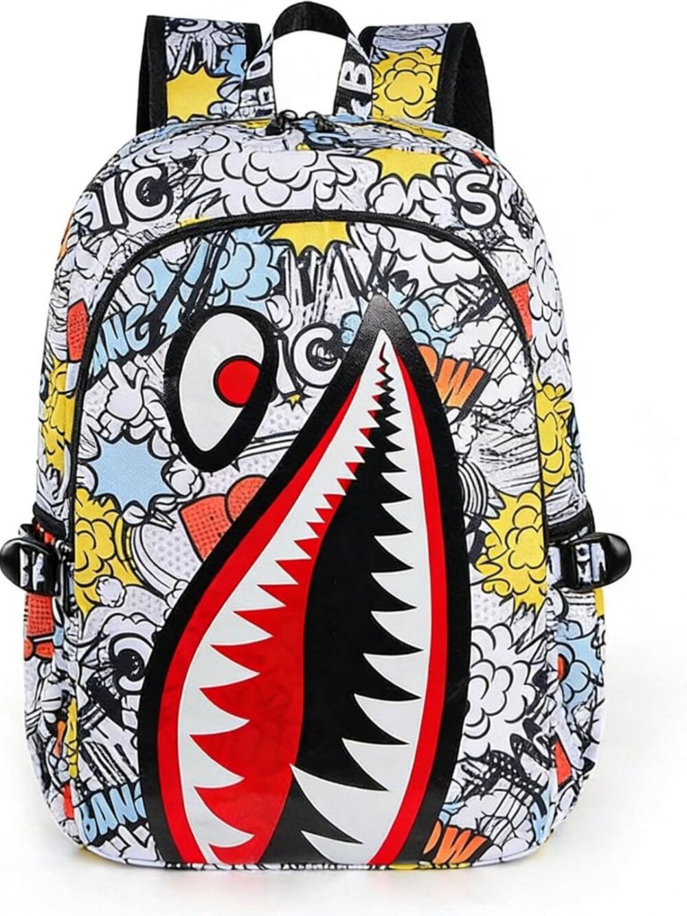 Colorful 3D Shark Mouth Graphic Backpack, Fun School Bag for Teens & Youths